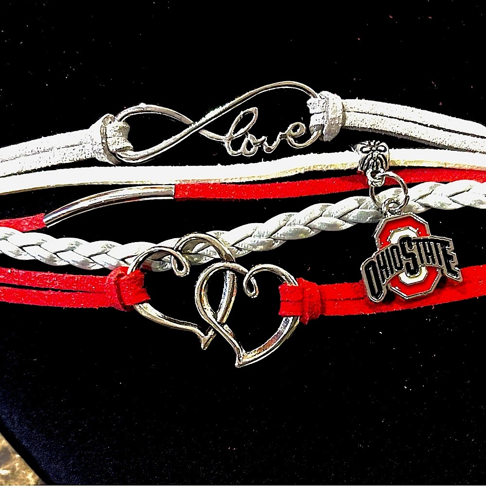 Ohio State (OSU) strappy, leather bracelet